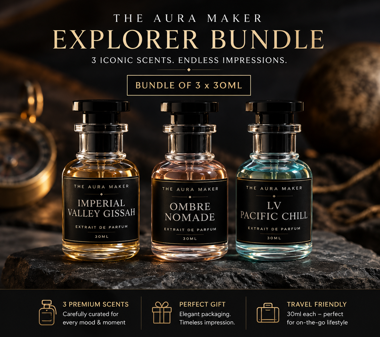 The Aura Maker Explorer Collection – 3 Signature Scents (30ML Each)